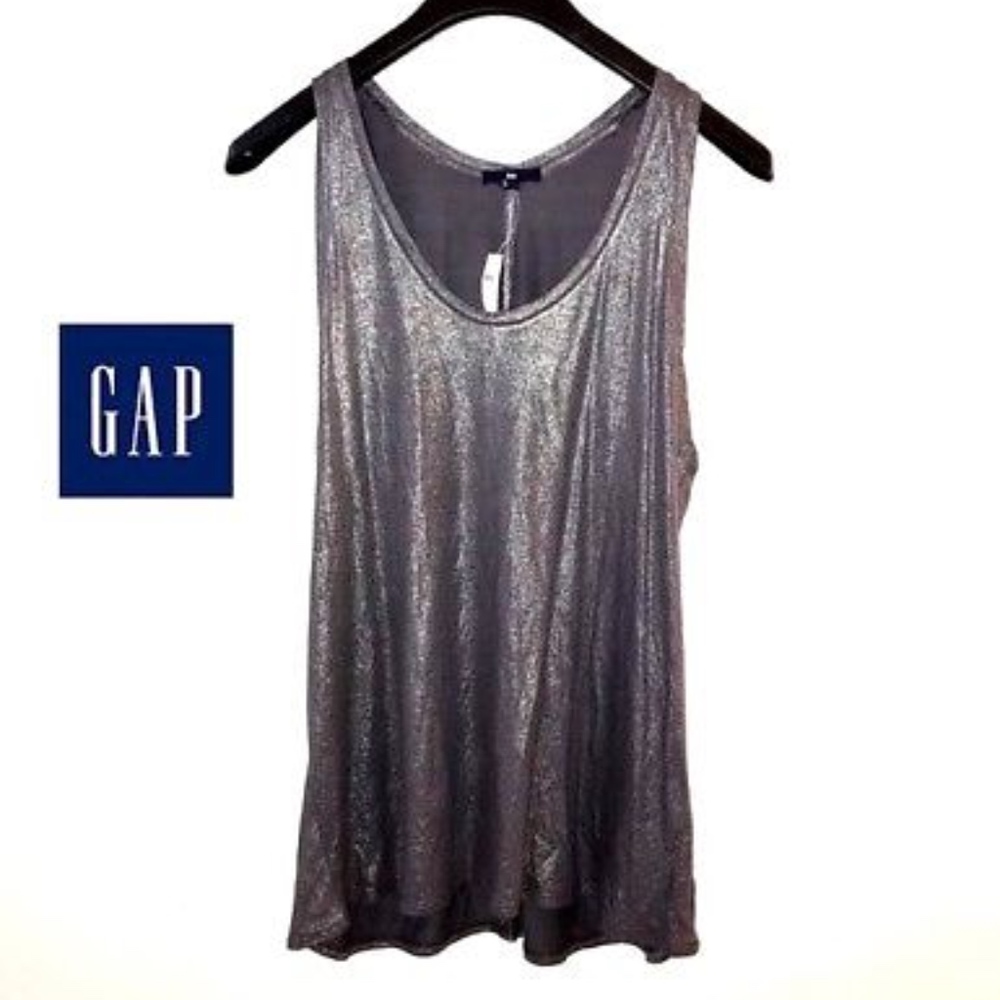 GAP Women's Gunmetal Metallic Stretch Tank Top NWT